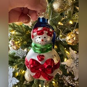 Holiday Inspirations Glass Ornament SNOWMAN Blown Glass Christmas 3.5" New